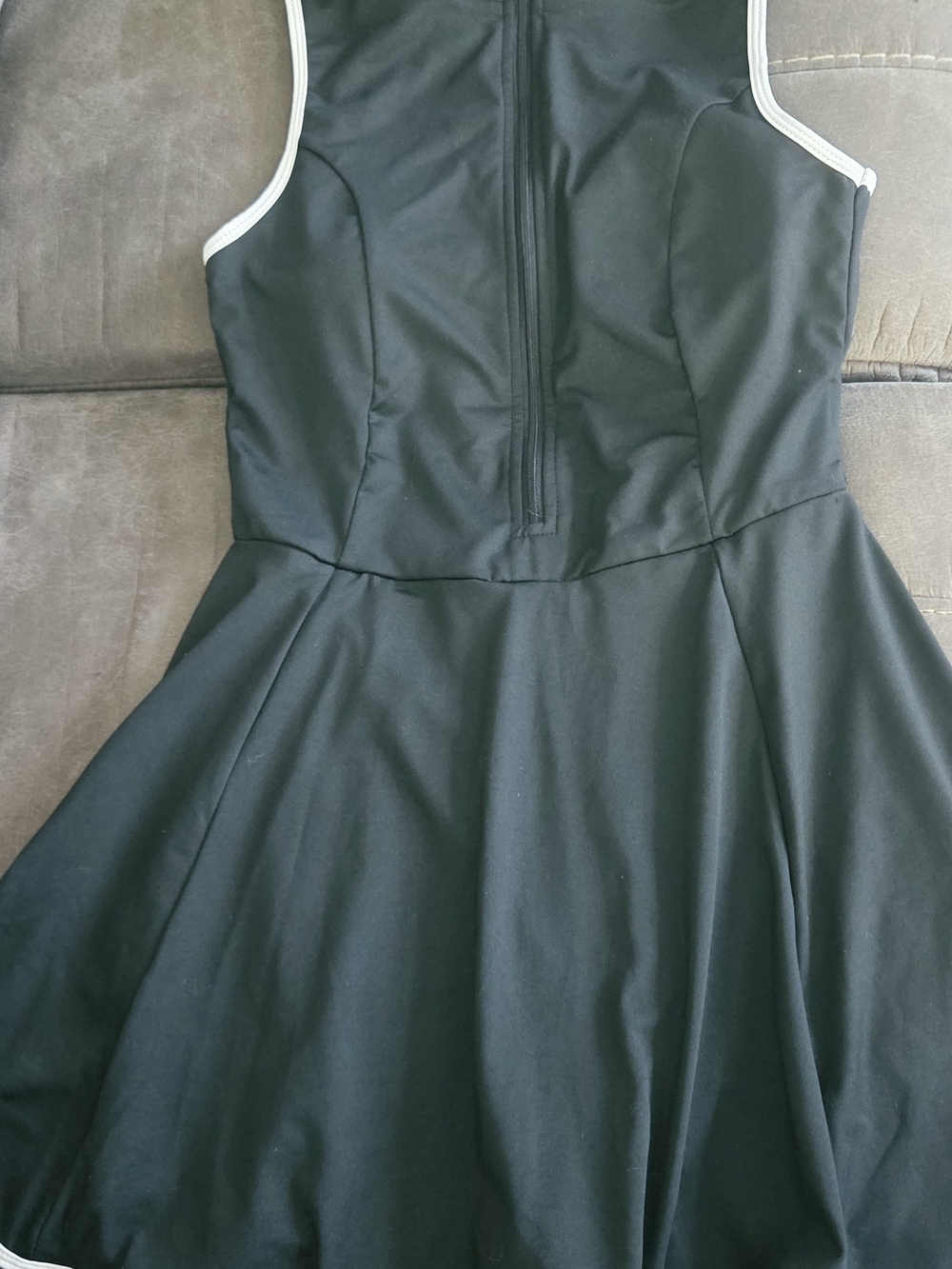 SHEIN Black Sleeveless Fit-and-Flare Dress with White Trim